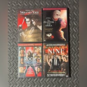 DVD Movie Collection: Sweeney Todd, Phantom of the Opera, Rock of Ages, Nine